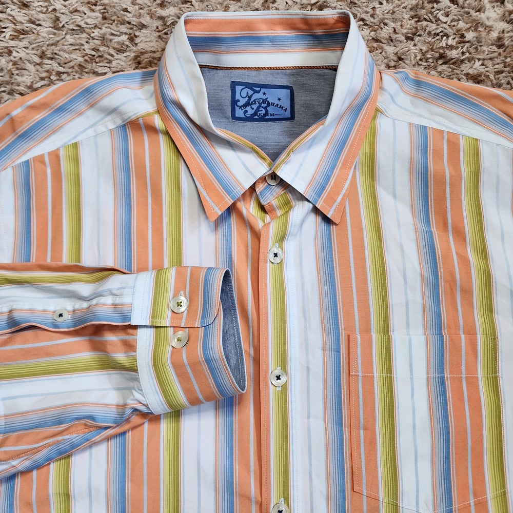 Tommy Bahama Denim Multicolor Striped Men Sz XL Oxford Long Sleeve Button Up
